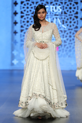 Ivory Dupion Silk Fully Hand 12 Kali Bird Anarkali Set W 2 Dupattas/Silk Stretch Churidar