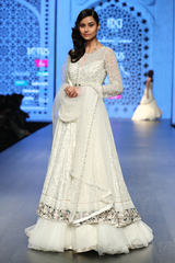 Ivory Dupion Silk Fully Hand 12 Kali Bird Anarkali Set W 2 Dupattas/Silk Stretch Churidar