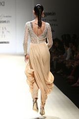 Honey Silver Foil Bop 30 Yoke Blouse W. Foil Dhoti Drape Trouser Gown