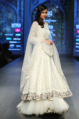 Ivory Dupion Silk Fully Hand 12 Kali Bird Anarkali Set W 2 Dupattas/Silk Stretch Churidar