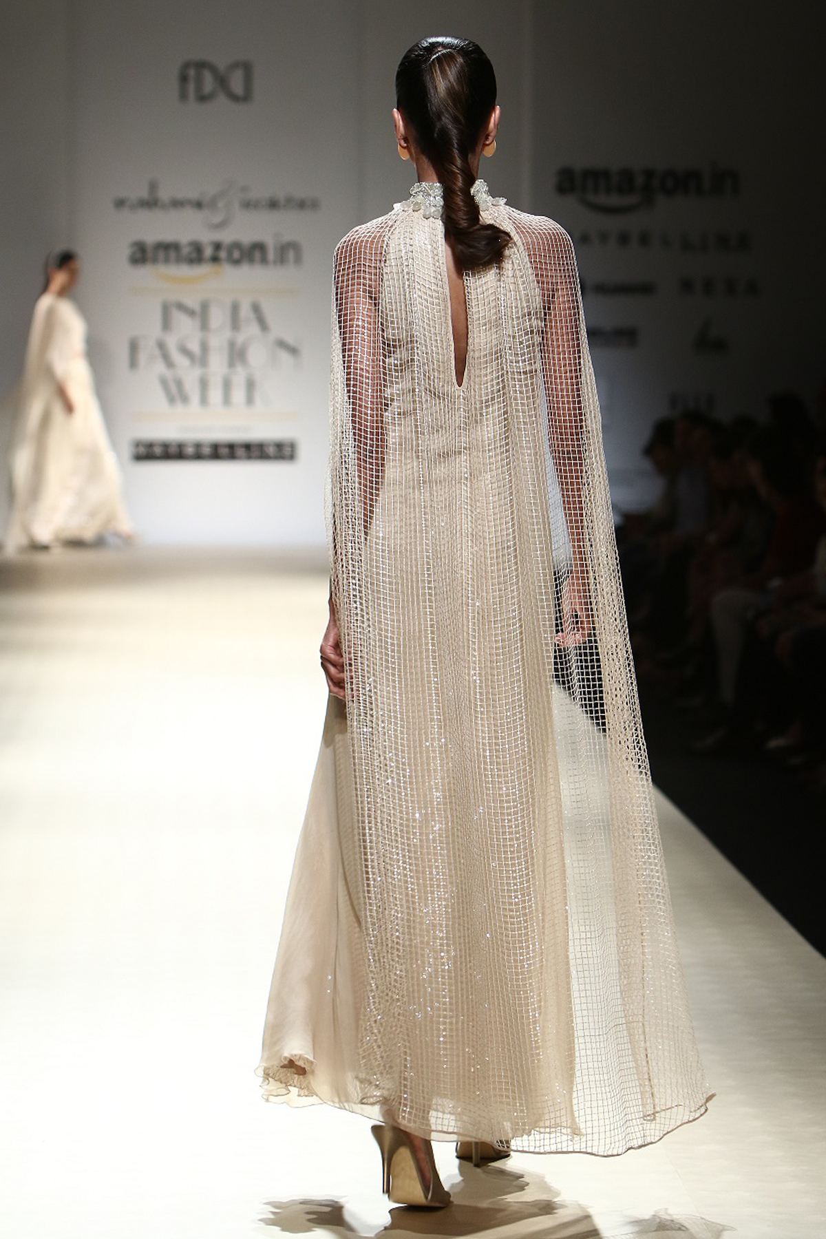 Sand G-60 W/ Lace & Seq. Inner Interling W. Lace & Seq. Trouser W/ Mesh Jaali Cape W/ Collar