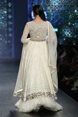 Ivory Dupion Silk Fully Hand 12 Kali Bird Anarkali Set W 2 Dupattas/Silk Stretch Churidar