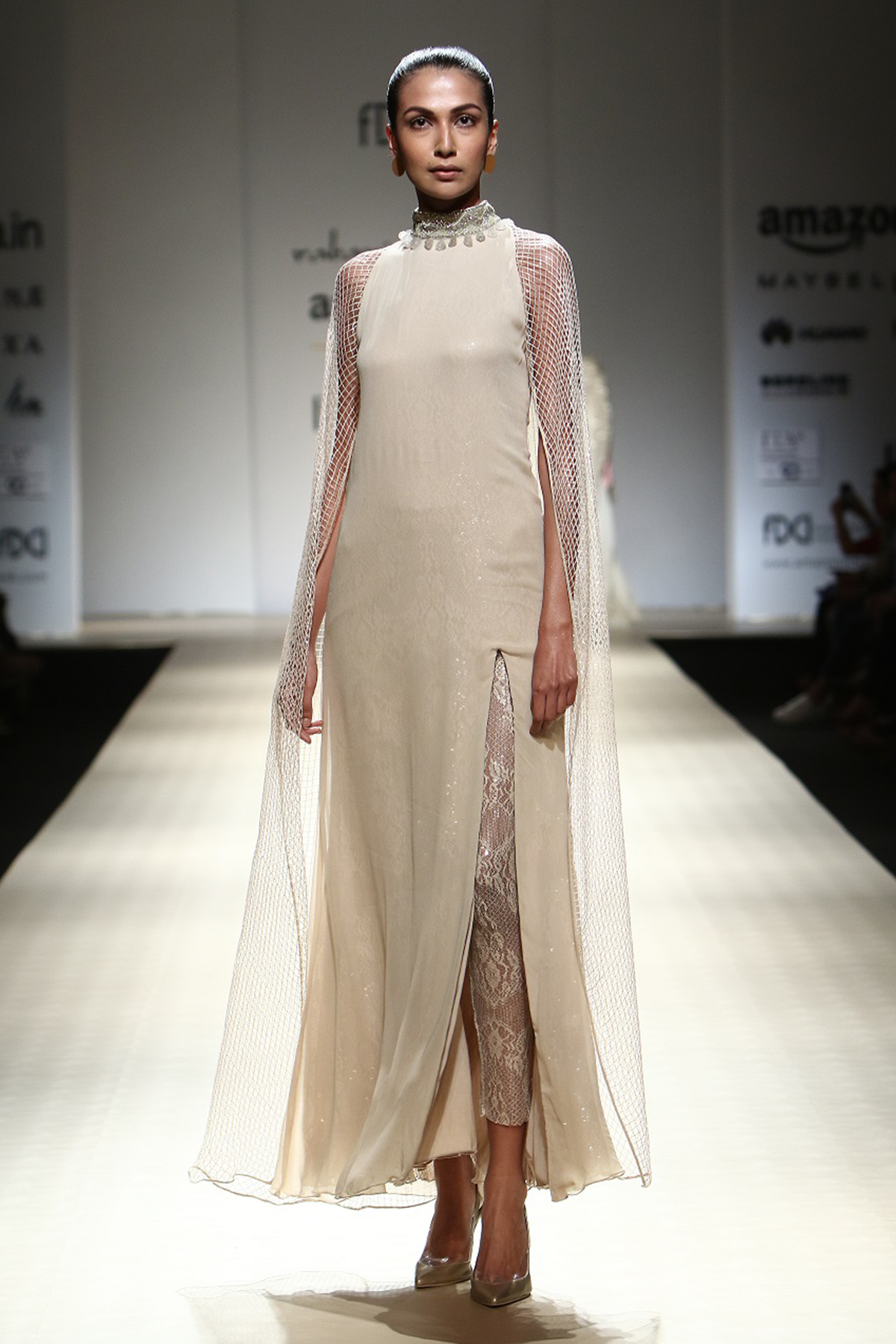 Sand G-60 W/ Lace & Seq. Inner Interling W. Lace & Seq. Trouser W/ Mesh Jaali Cape W/ Collar