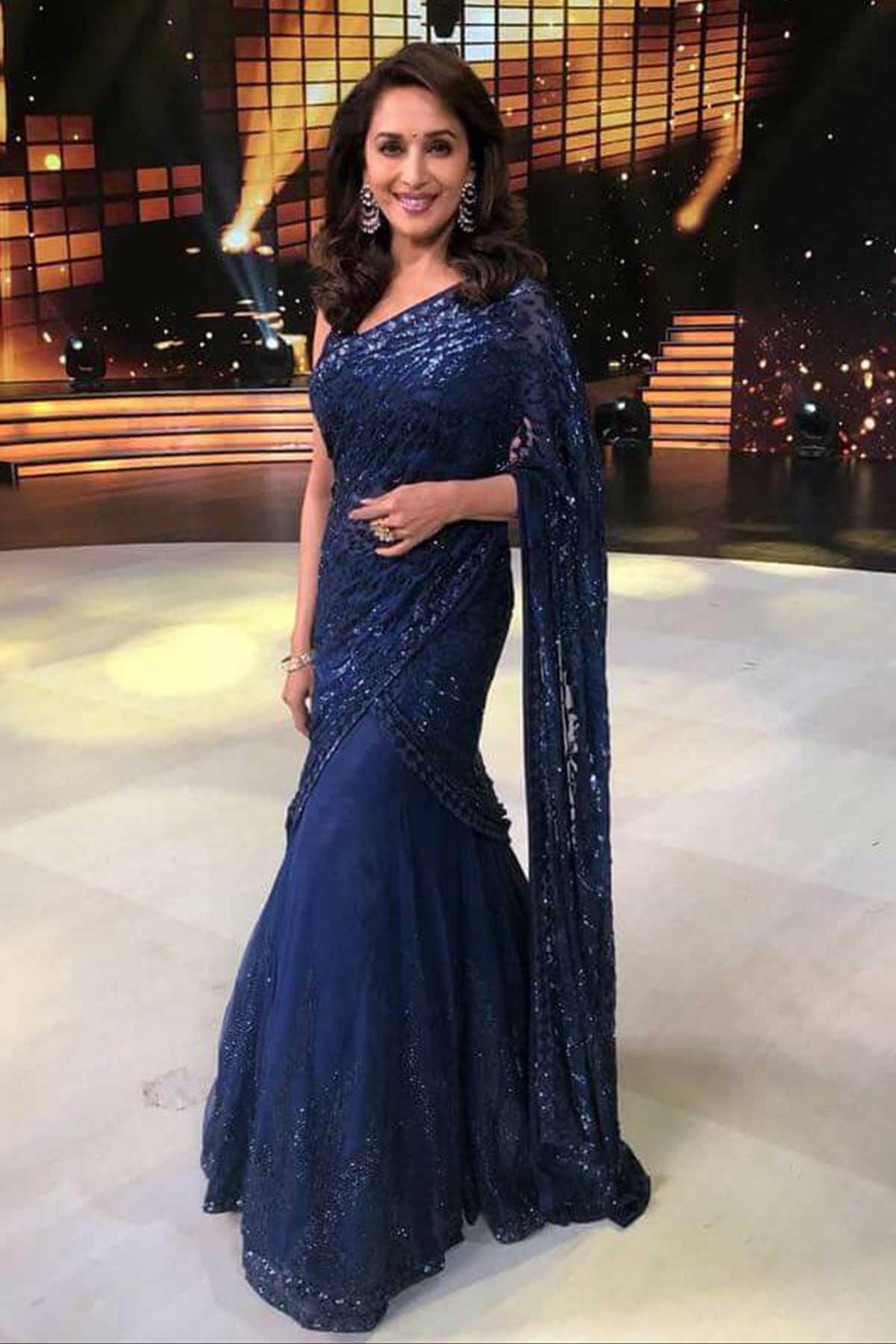 Madhuri Dixit Nene In Blue Net 9 Godes Lehenga Sari Set
