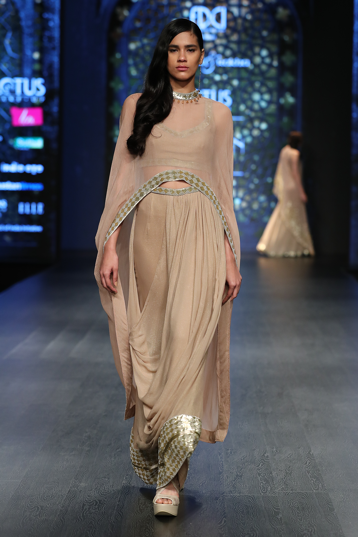 Gold Chiffon Cape W. G-60 Foil Blouse & Dhoti Trouser