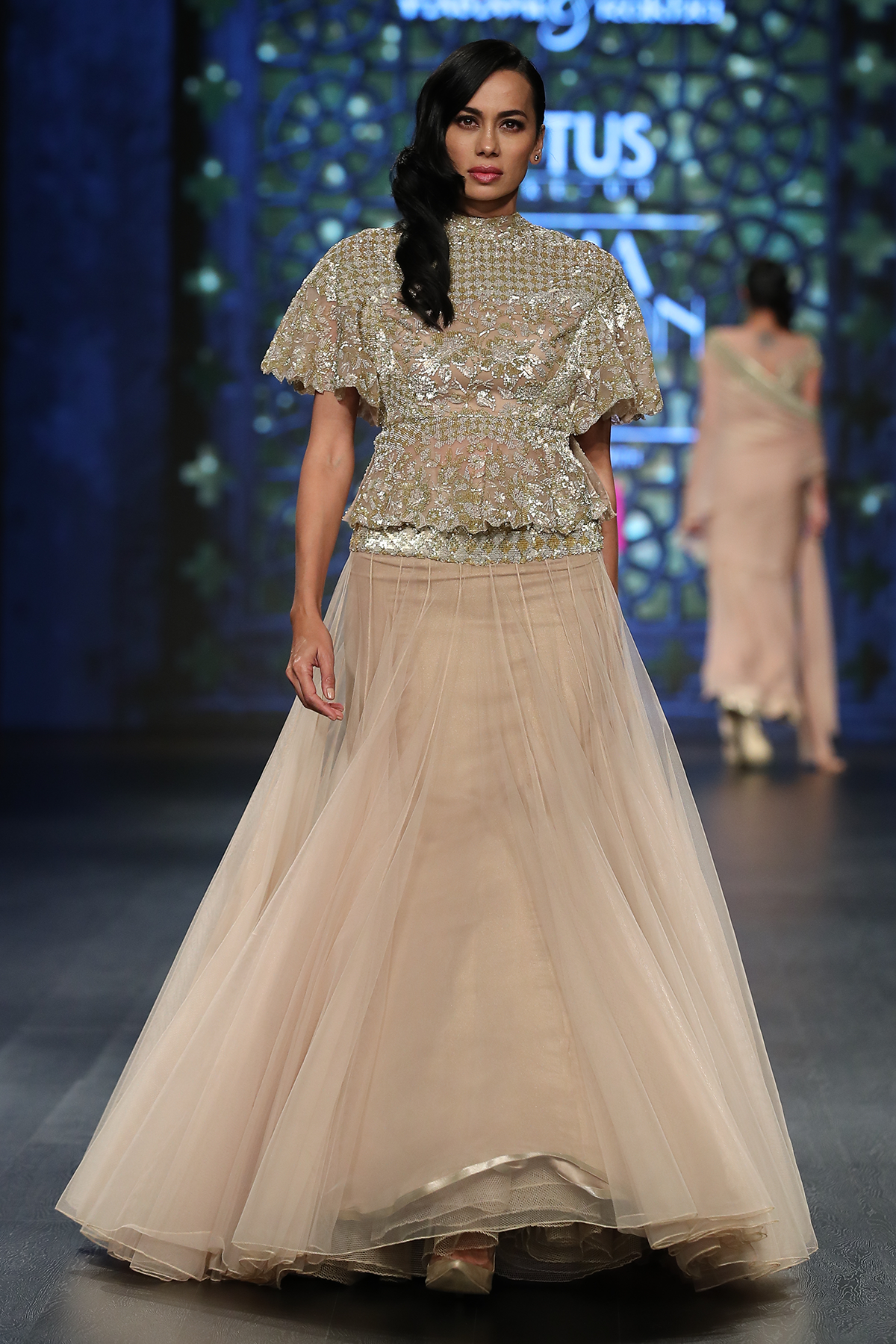 Gold Peplum Jacket W. Net Poof Skirt