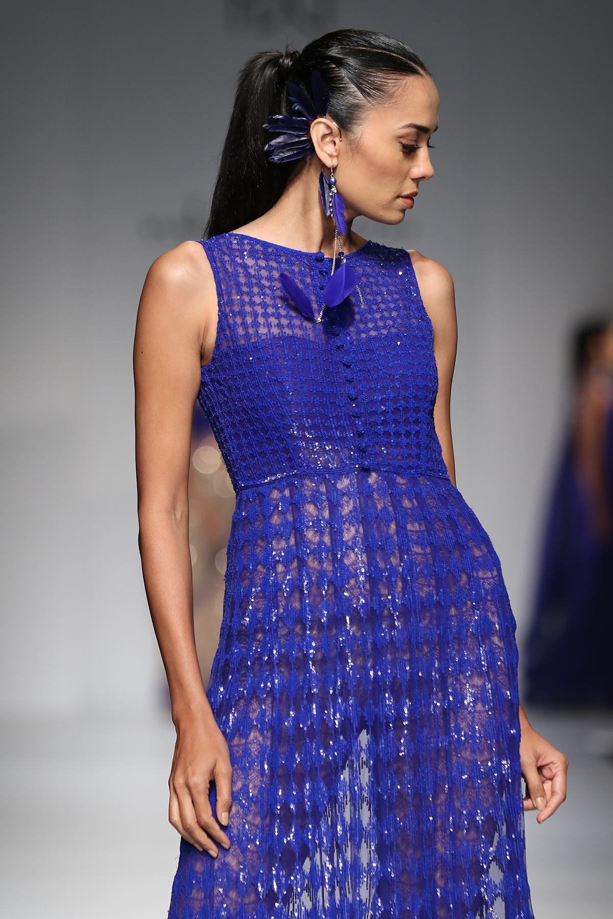 Blue Net 20 Kali Embroidered Long Gown W. Lace Fish Body Suit