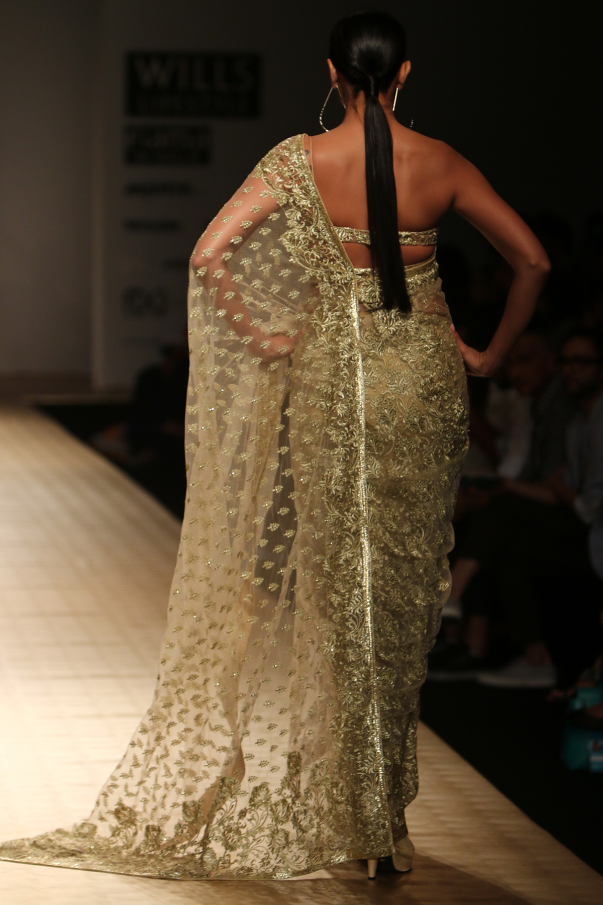 Gold Small & Big Booti & Resham Jaal 9 Yards Border 3 Jaal Sari with Tissue Petticoat with Bustier