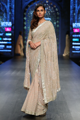 Gold Foil G-60 A.P Burst Flames Jaal Sari Set W/ A.P Burst Drape