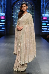 Gold Foil G-60 A.P Burst Flames Jaal Sari Set W/ A.P Burst Drape