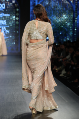 Gold Foil G-60 A.P Burst Flames Jaal Sari Set W/ A.P Burst Drape