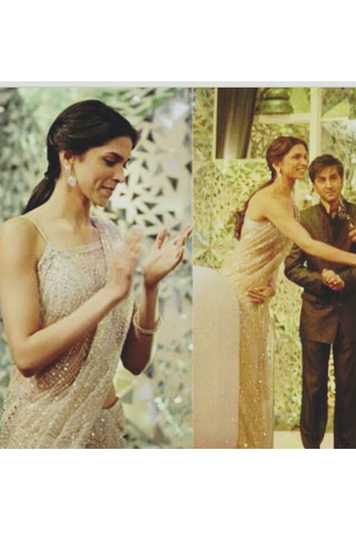 Deepika Padukone In Nude Net Fern Jaal Sari Set