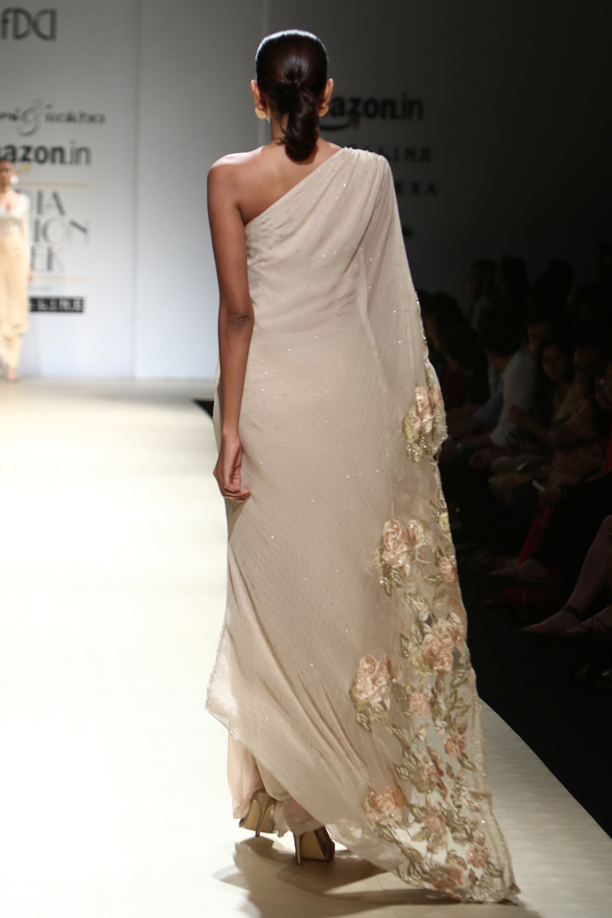 Sand Chiffon Floral One Shoulder Kaftan Gown