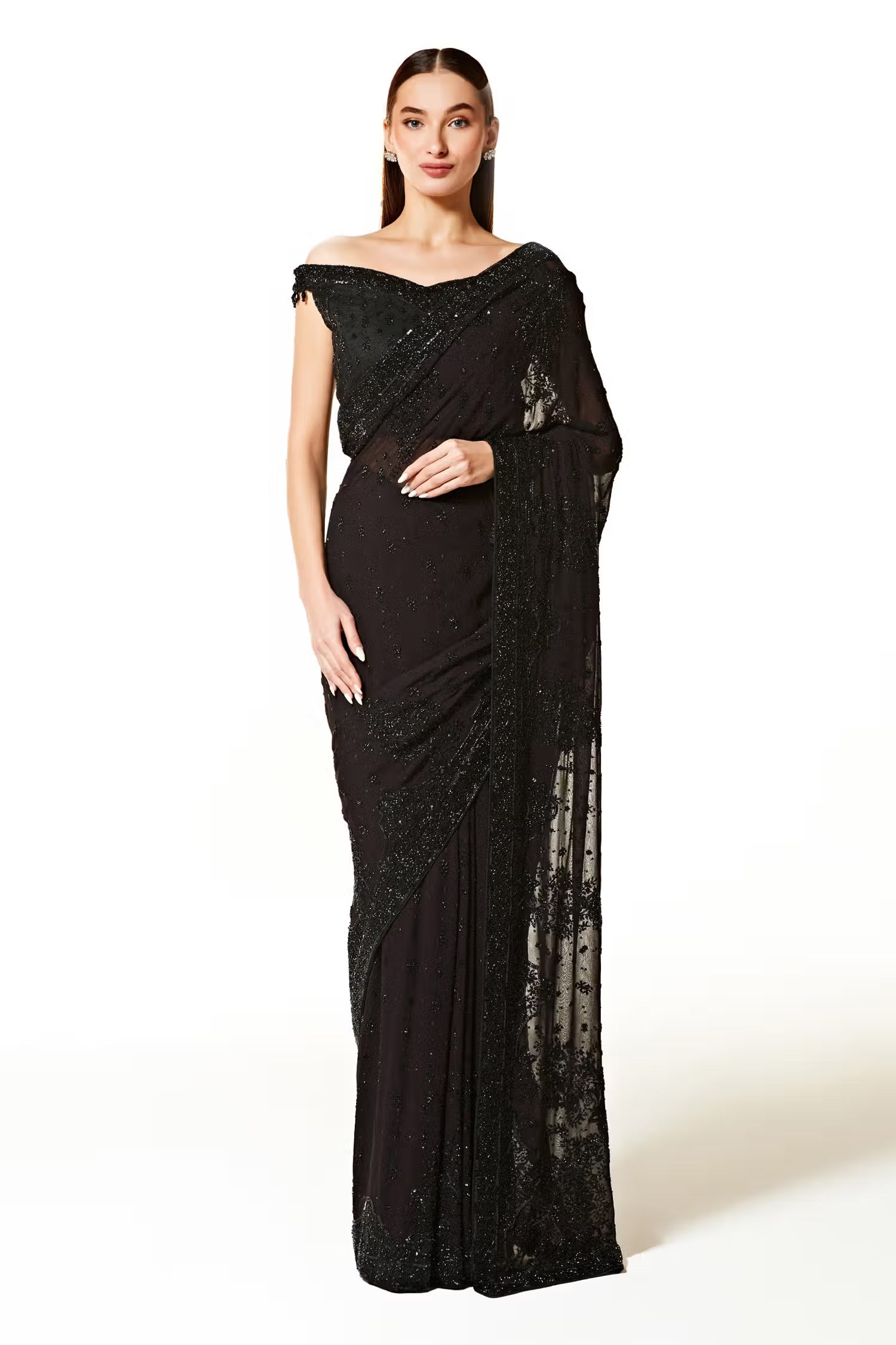 Black Georgette Zaynab Saree With Blouse