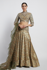 Gold Sheeting Rabia Lehenga Set With Butti Work