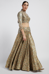 Gold Sheeting Rabia Lehenga Set With Butti Work