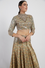 Gold Sheeting Rabia Lehenga Set With Butti Work