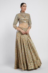 Gold Sheeting Rabia Lehenga Set With Butti Work