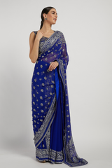 Royal Blue Hand Embroidered Zaynab Saree Set