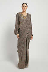 Olive Printed Sairaa Saree Set