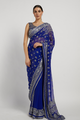 Royal Blue Hand Embroidered Zaynab Saree Set