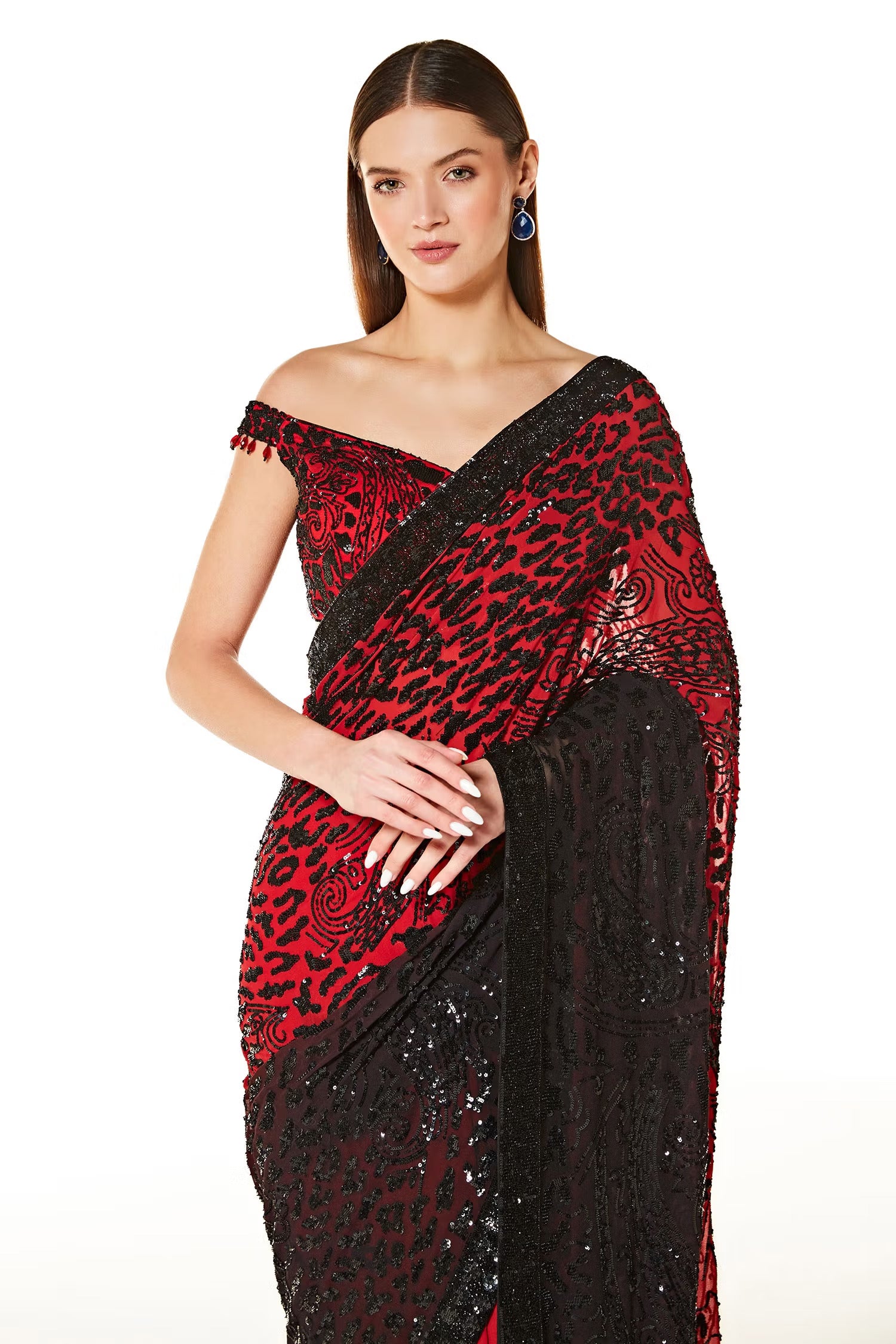 Black Zaynab Shaded Saree With Embroidered Blouse