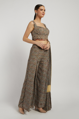 Olive Green Printed Dalia Palazzo Pant Set