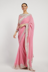 Pink Hand Embroidered Zaynab Saree Set