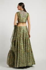 Green Printed Rabia Lehenga Set With Butti Work