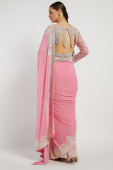 Pink Hand Embroidered Zaynab Saree Set