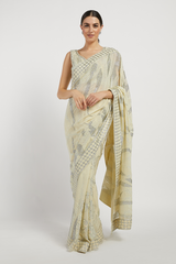 Light Beige Hand Embroidered Zaynab Saree Set