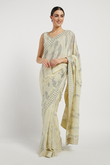 Light Beige Hand Embroidered Zaynab Saree Set