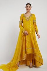 Yellow Hand Embroidered Adah Anarkali Set