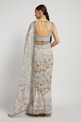 Ivory Georgette Printed Tamara Saree Set