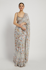 Ivory Georgette Printed Tamara Saree Set