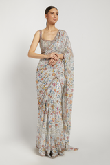 Ivory Georgette Printed Tamara Saree Set
