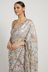 Ivory Georgette Printed Tamara Saree Set