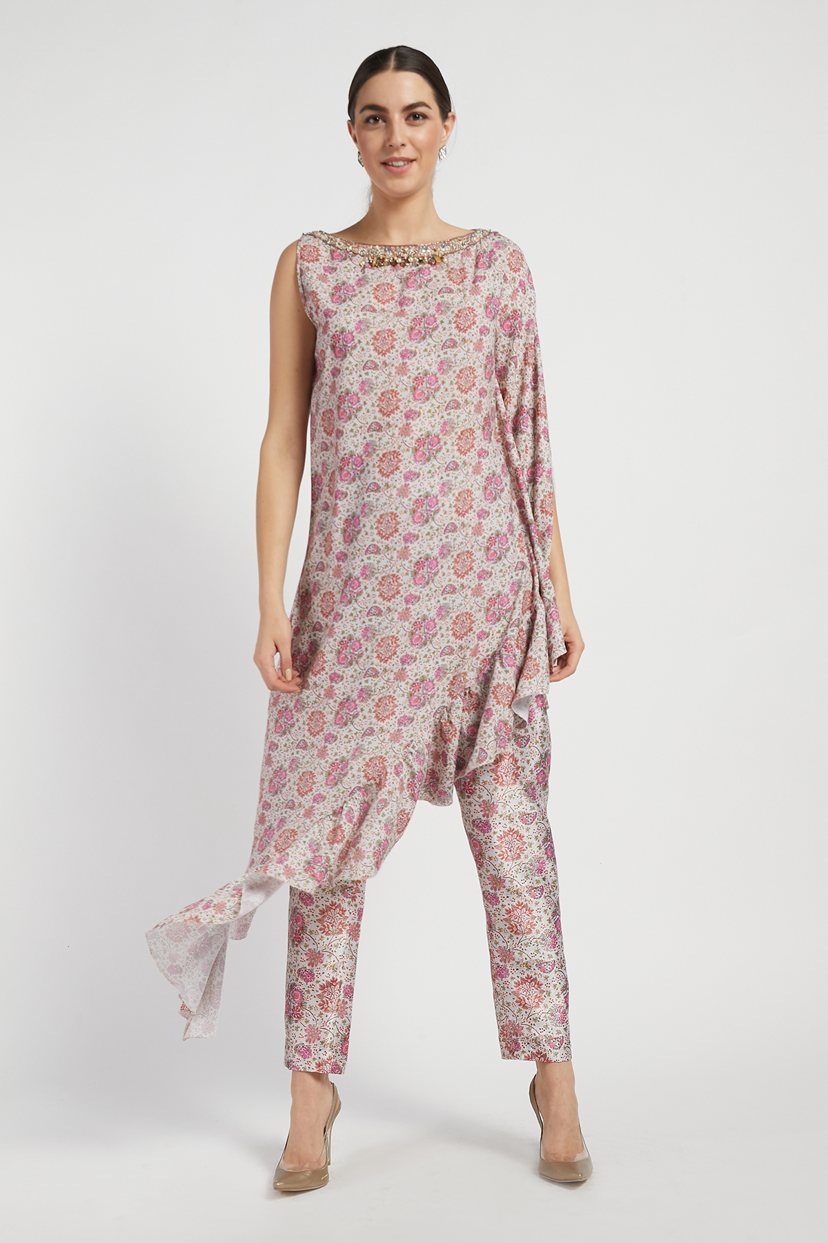 Pink Bloom Printed Lana Cape & Pant Set