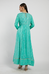 Aqua Blue Hand Embroidered Adah Anarkali Set