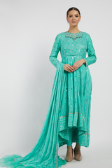 Aqua Blue Hand Embroidered Adah Anarkali Set