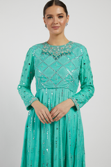 Aqua Blue Hand Embroidered Adah Anarkali Set
