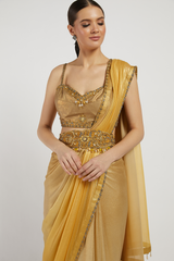 Gold Hand Embroidered Zaynab Saree Set