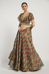 Multi Colored Trellis Rabia Lehenga Set