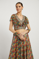 Multi Colored Trellis Rabia Lehenga Set