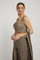 Olive Green Printed Dalia Palazzo Pant Set