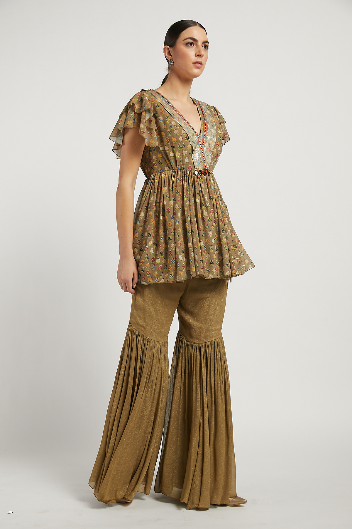 Gold Shimmer Georgette Dalia Kurta Set