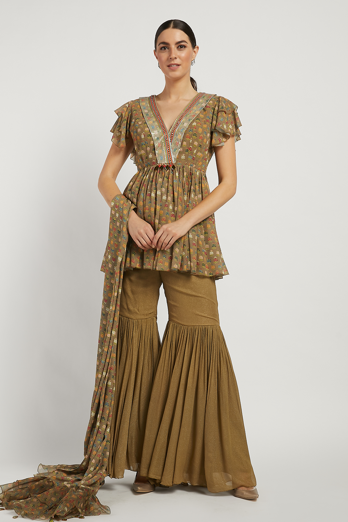 Gold Shimmer Georgette Dalia Kurta Set