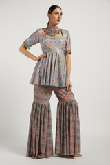 Aquamarine Printed Dalia Gharara Set