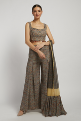 Olive Green Printed Dalia Palazzo Pant Set