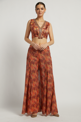 Coral Printed Dalia Palazzo Pant Set